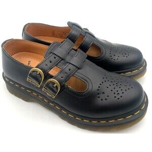 Dr. Martens 12916 Mary Jane Black Leather Double Buckle Women's Shoes US Size 7